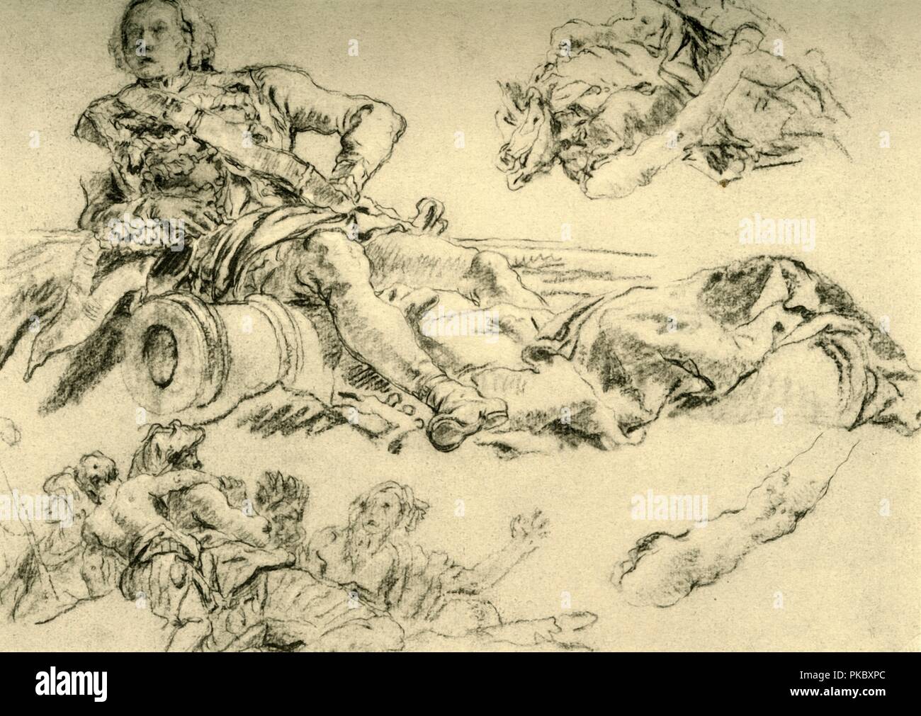"Officer lagerten sich an eine Kanone", 1752-1753, (1928). Künstler: Giovanni Battista Tiepolo. Stockfoto