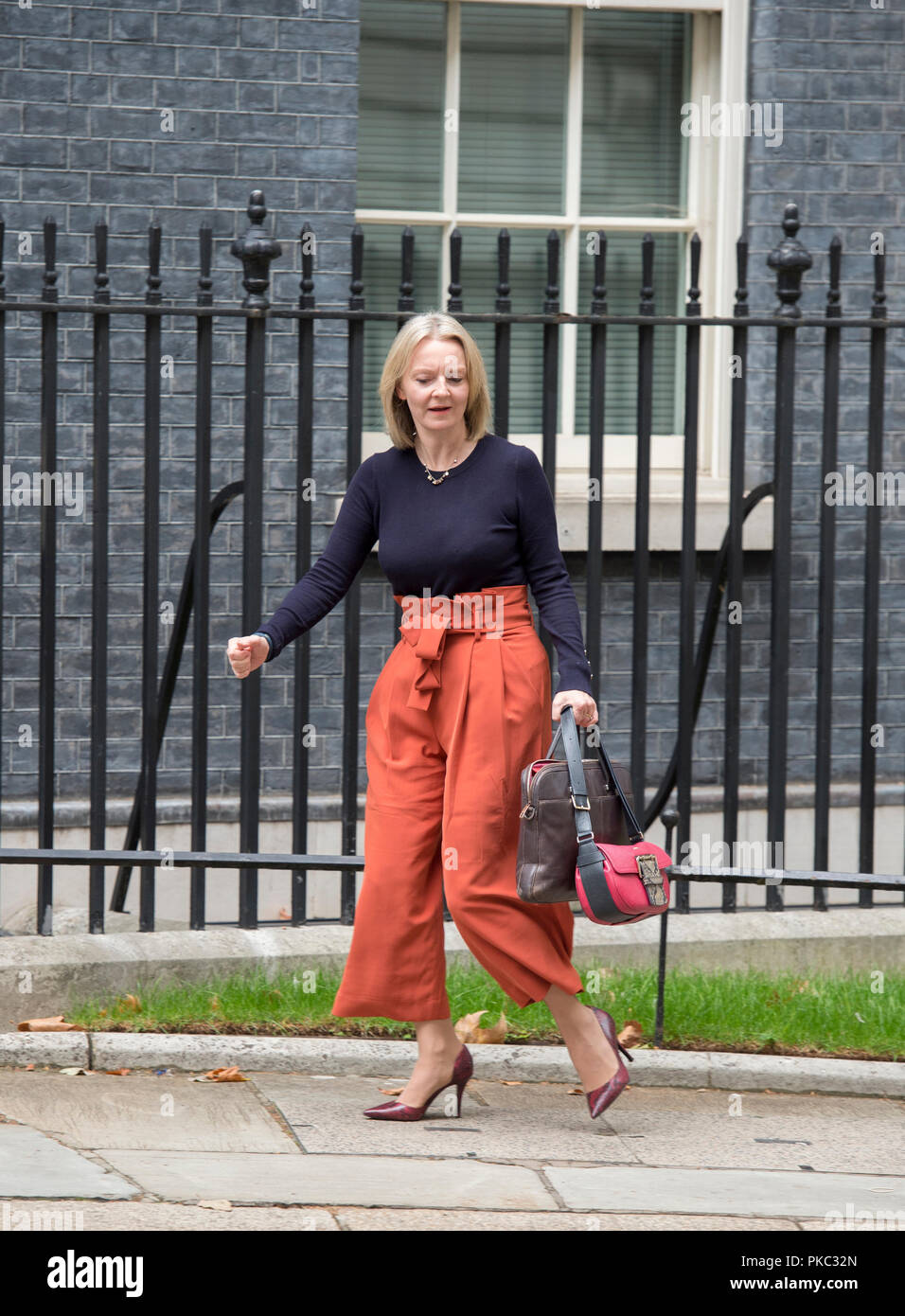 Downing Street, London, UK. 12. September 2018. Elizabeth Truss, Chief Secretary, Schatzamt kommt in Downing Street vor dem britischen Premierminister Theresa May Blätter wöchentliche Prime Minister Fragen bei den Häusern des Parlaments teilzunehmen. Credit: Malcolm Park/Alamy Leben Nachrichten. Stockfoto