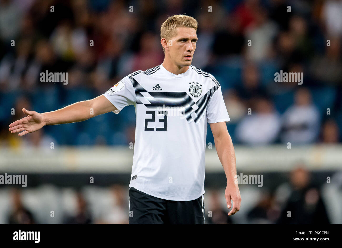 09. September 2018, Baden-Württemberg, Sinsheim: 9. September 2018: Sinsheim, WIRSOL Rhein-Neckar-Arena: Fußball Freundschaftsspiel, Deutschland - Peru: Deutschlands Nils Petersen (DFB-Bestimmungen verbieten die Verwendung von Fotografien als Bildsequenzen und/oder quasi-Video). (Hinweis: VERWENDEN SIE FÜR RADIO BILDER NUR NACH RÜCKSPRACHE) Foto: Thomas Klausen/dpa-Zentralbild/ZB Stockfoto