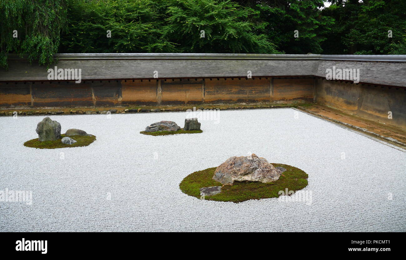 Die 'Zen' aller japanischen Gärten - Ryoan-ji in Kyoto. Stockfoto