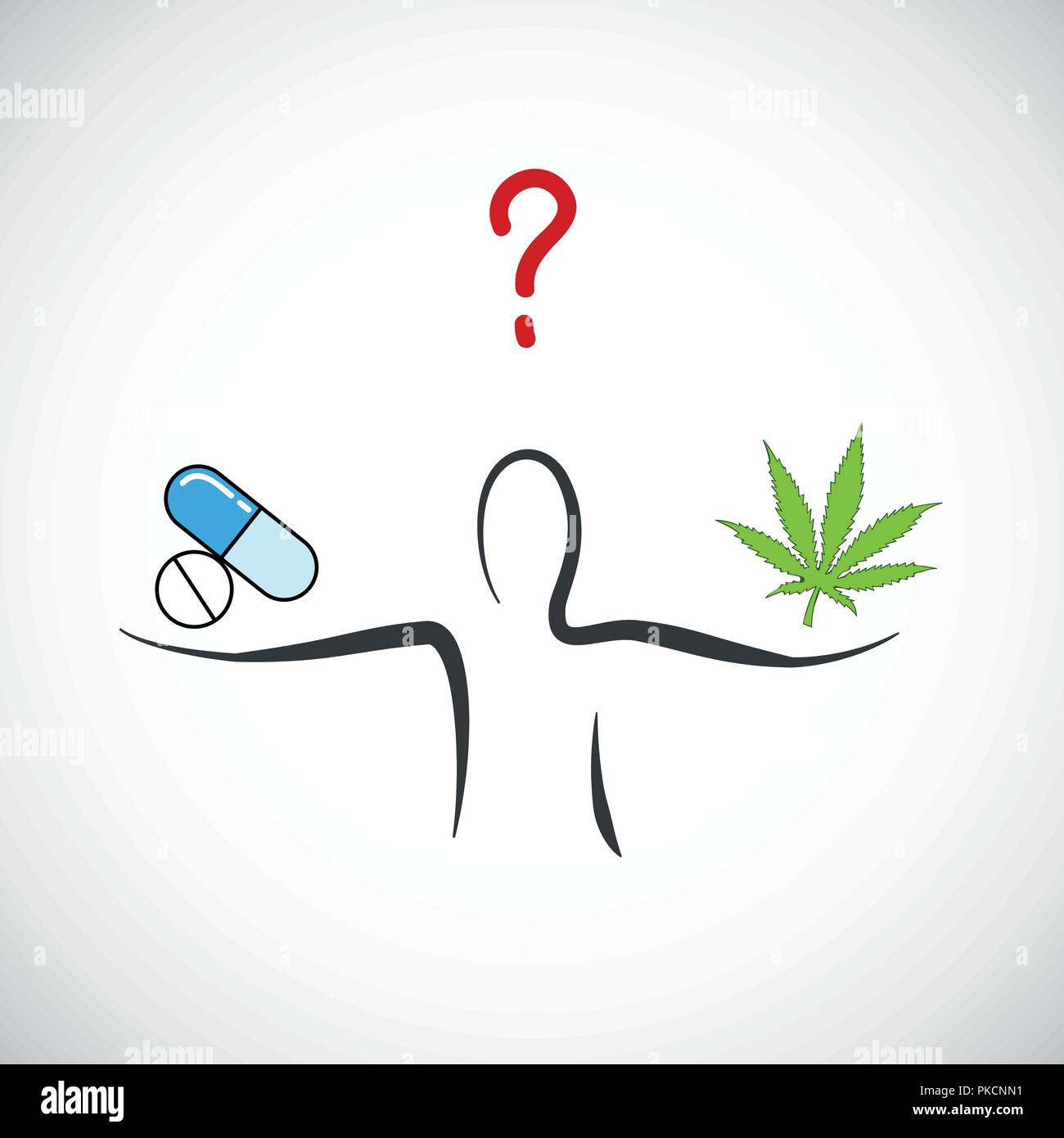 Cannabis oder chemischen Tabletten Medizin Entscheidung medizinisches Marihuana symbol Vektor illustration Stock Vektor