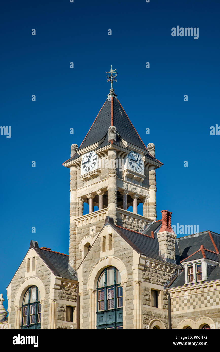 Victoria County Courthouse (1892), im neuromanischen Stil, bei De Leon Plaza, Victoria, Texas, USA Stockfoto