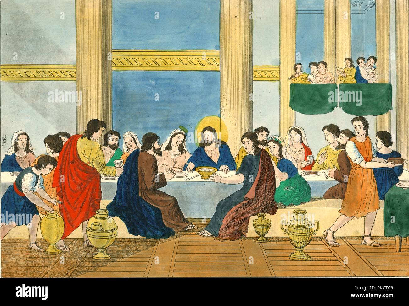 Wasser in Wein in Kana (19?). Biblische Szene Jesus vollbringt das