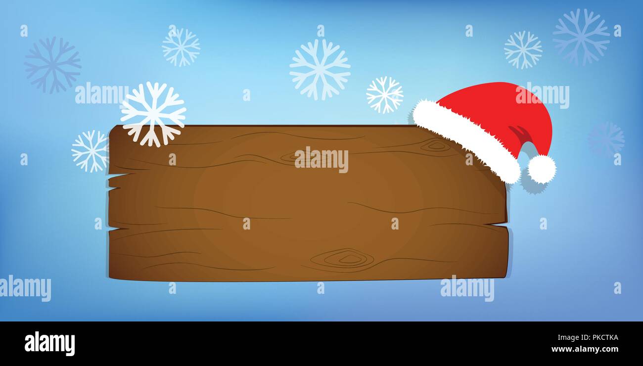 Holzschild Blank Board und im Winter Schnee mit Kopie Raum und Santa hat Vector eps Abbildung 10 Stock Vektor