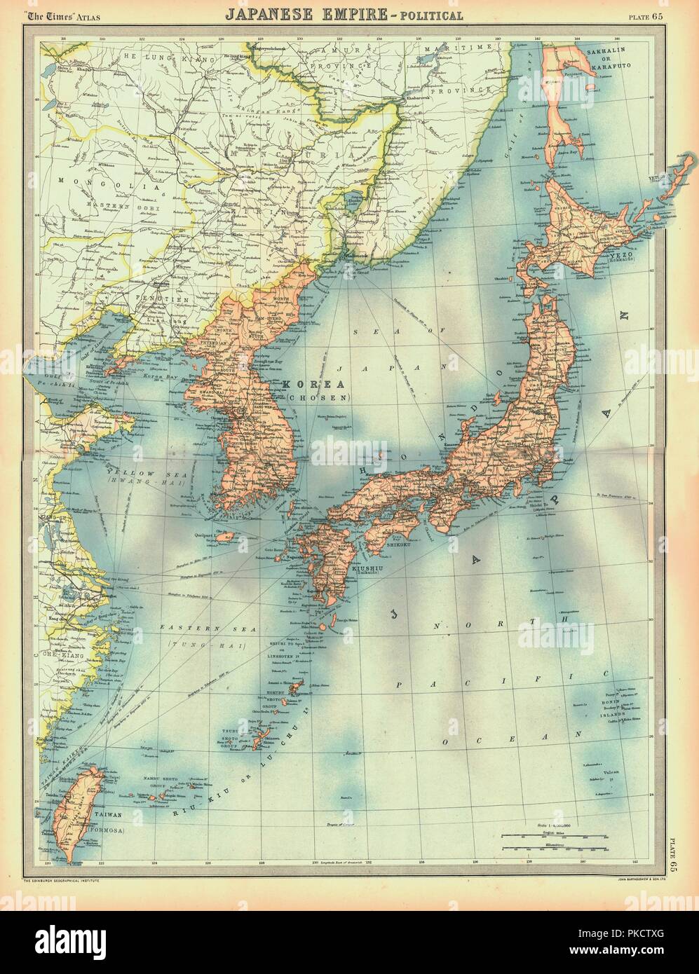 Politische Karte des Japanischen Reiches, aus dem frühen 20. Jahrhundert. Artist: Unbekannt. Stockfoto
