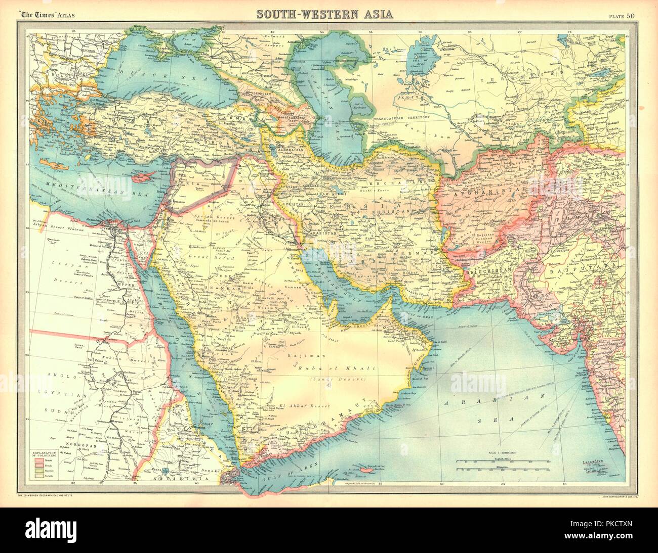 Politische Karte von South West Asien. Artist: Unbekannt. Stockfoto
