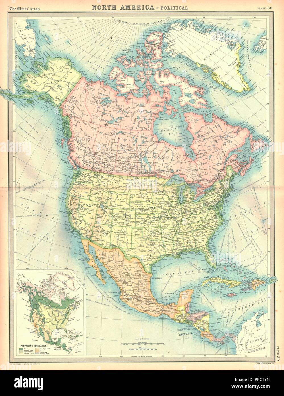 Politische Karte von Nordamerika. Artist: Unbekannt. Stockfoto