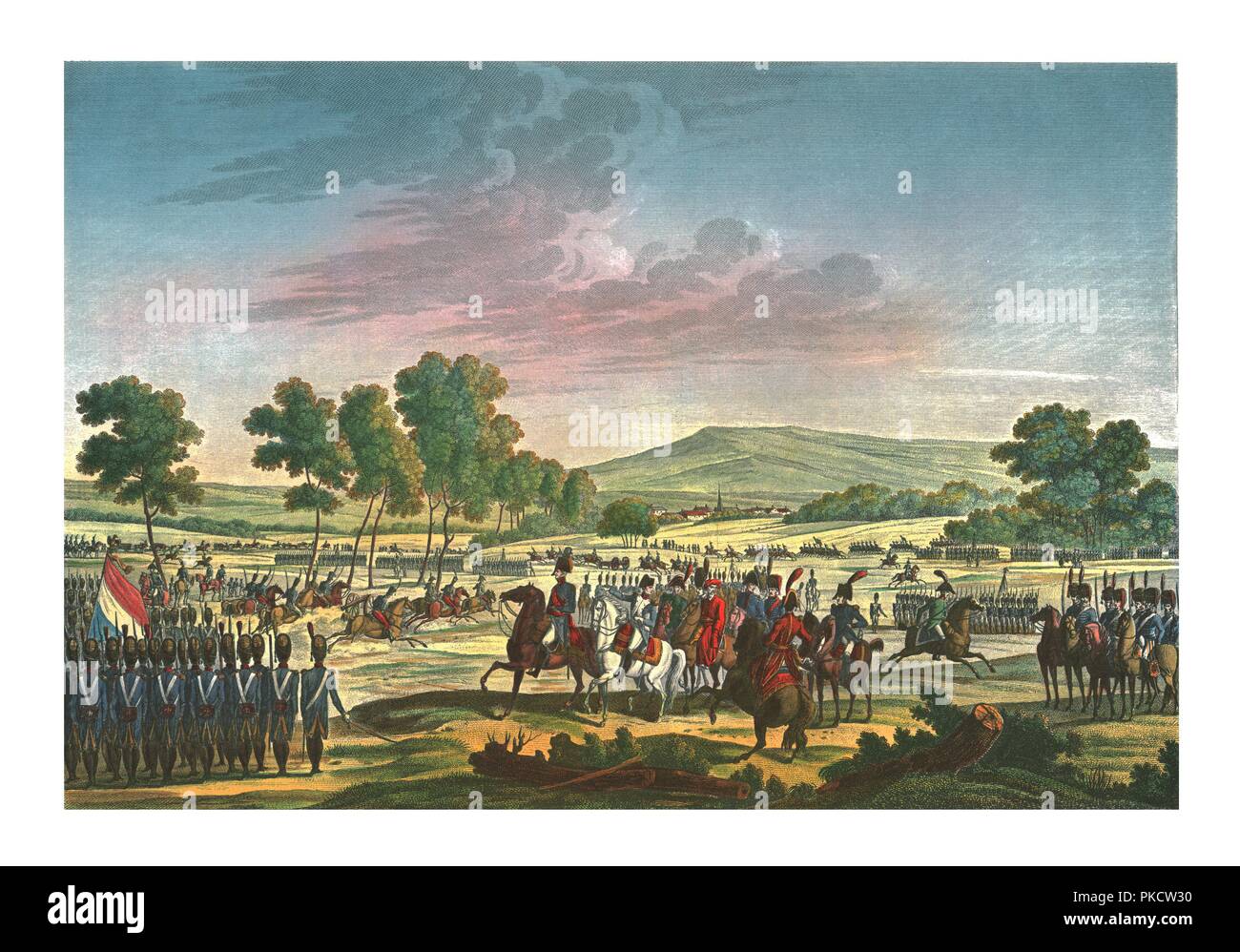 Die Imperial Guard Rangieren in Anwesenheit der beiden Kaiser am Tilsiter, 28. Juni 1807, c 1850). Artist: edme Bovinet. Stockfoto