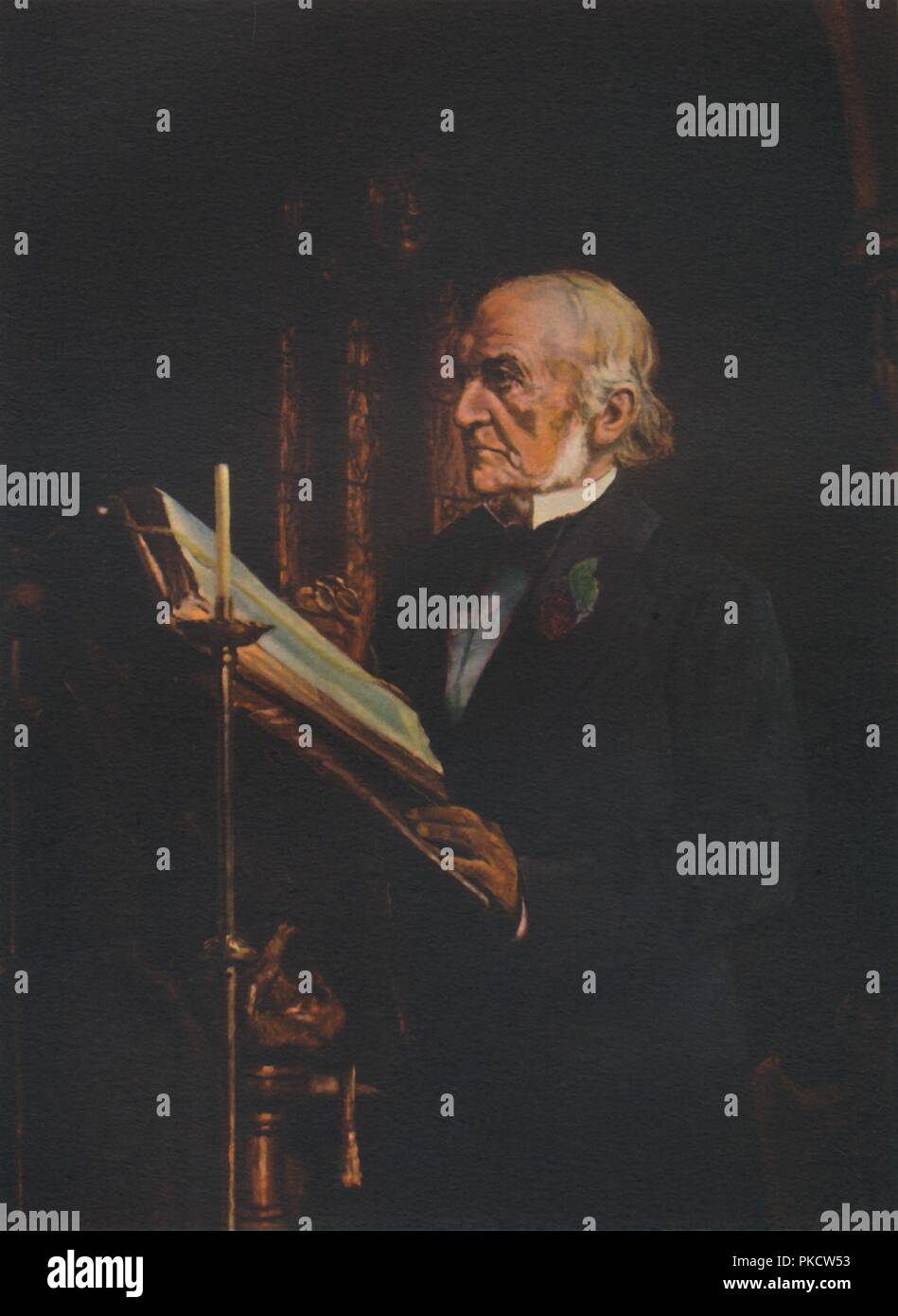 'Mr Gladstone Lesen der Lektion in Hawarden Kirche', c 1890 s, (1941). Artist: Unbekannt. Stockfoto