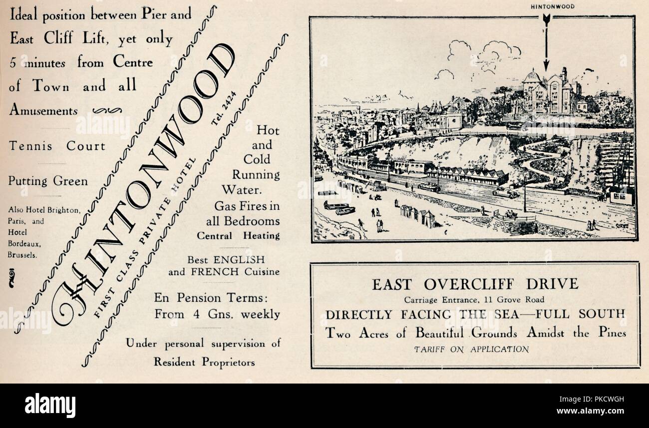Hintonwood First Class Private Hotel 1929 Werbung Fur