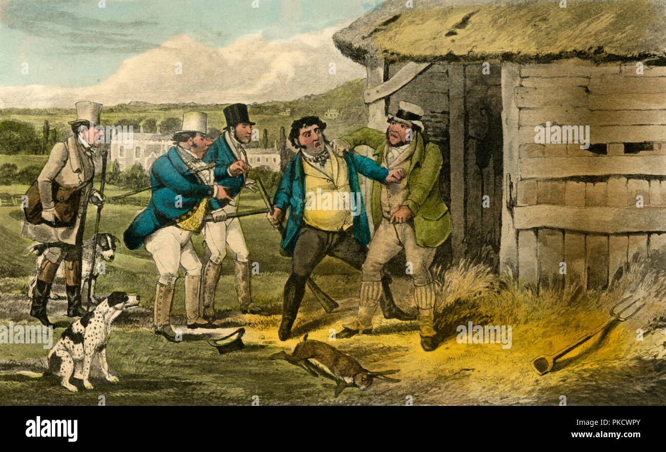 Der Chor des Tierhalters Cheatum Angriffe der Mörder des "Alten Tom', 1838. Artist: Henry Thomas Alken. Stockfoto