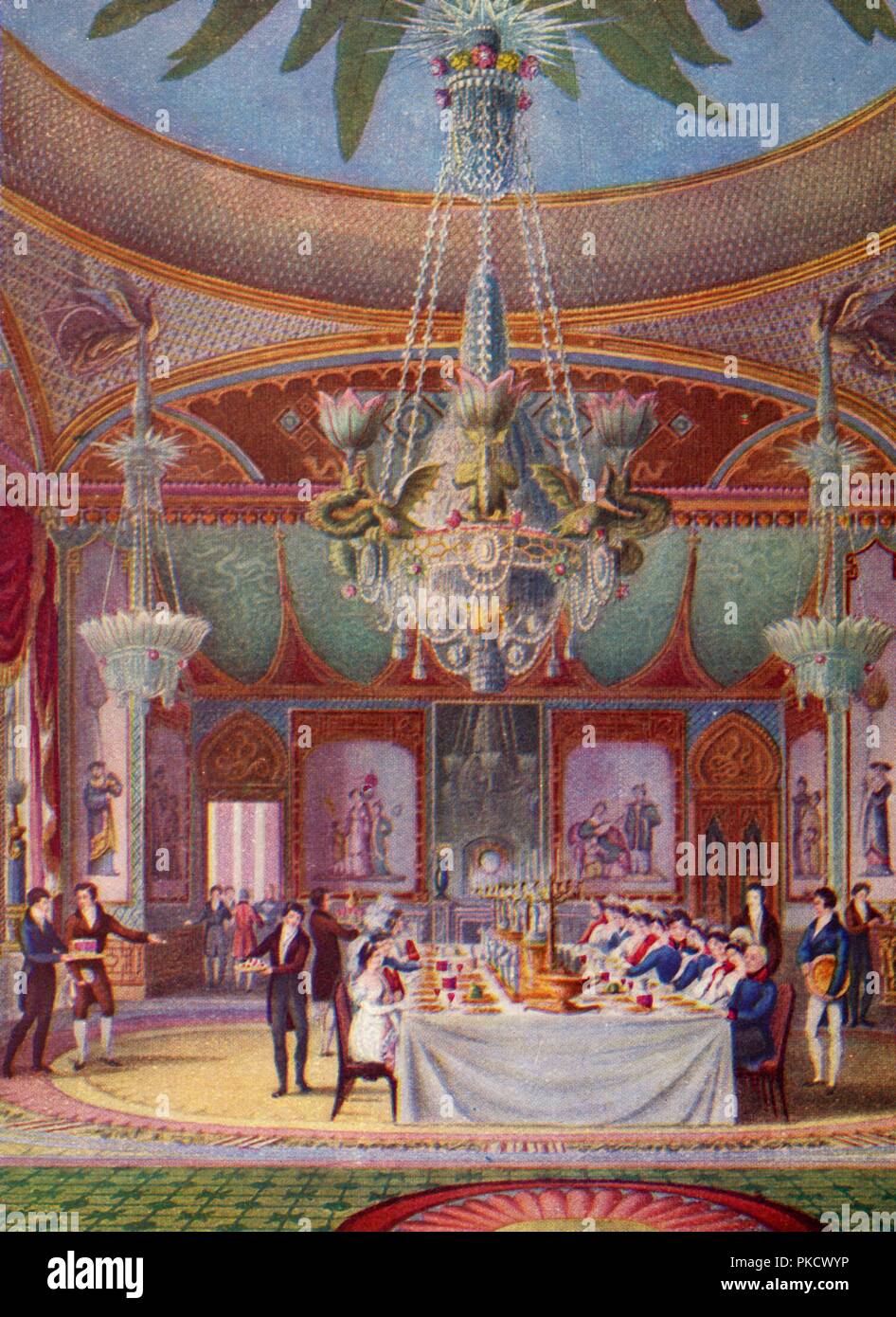 "Ein Bankett im Royal Pavilion, Brighton', c 1827 (1938). Artist: Joseph Nash. Stockfoto