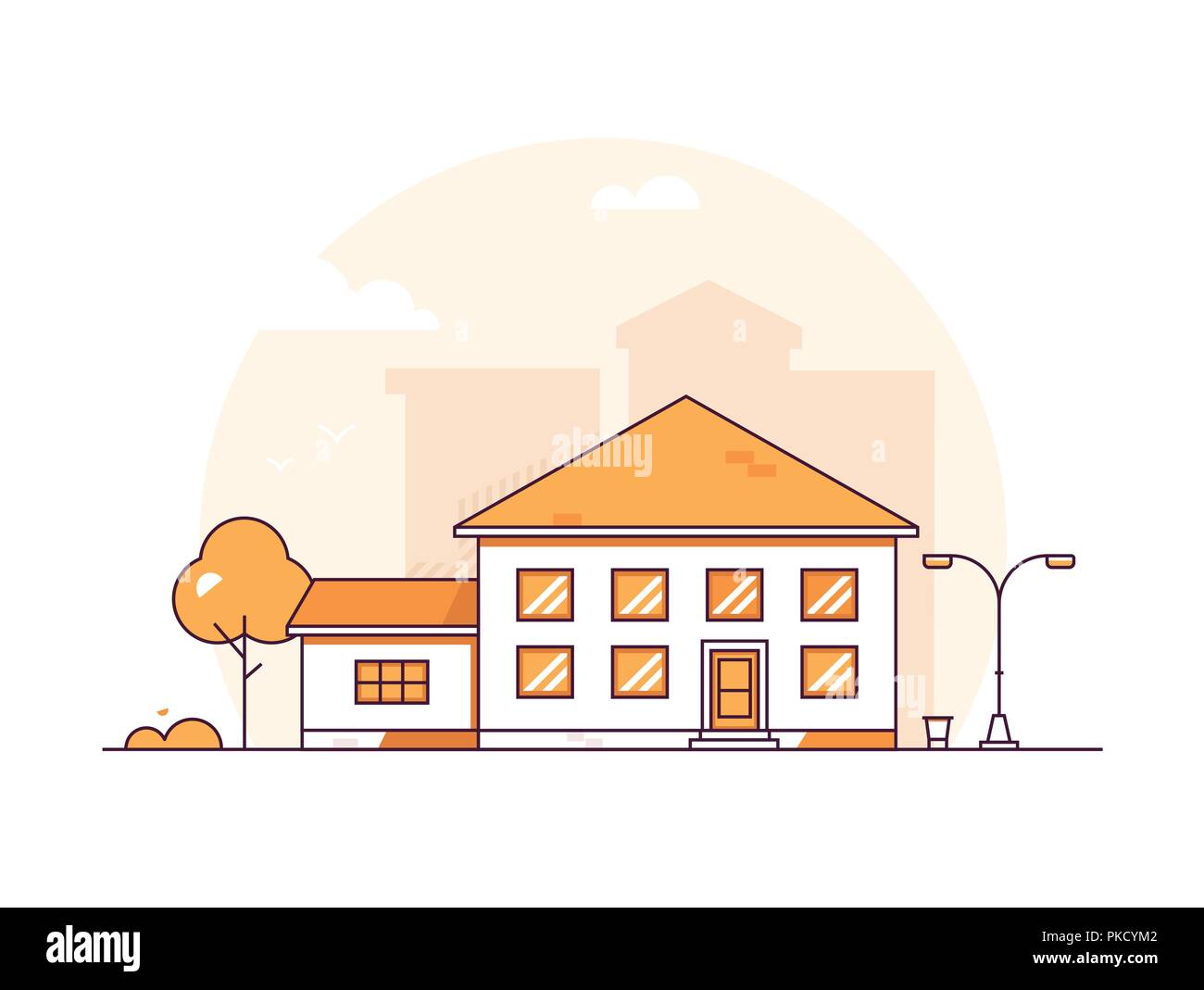 Ferienhaus Haus - Moderne thin line Design Vector Illustration Stock Vektor