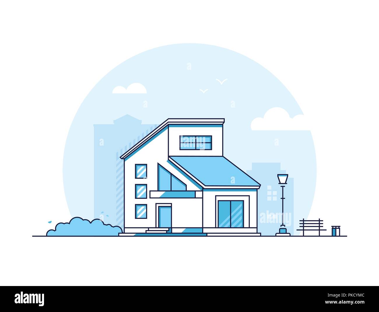 Ferienhaus Haus - Moderne thin line Design Vector Illustration Stock Vektor