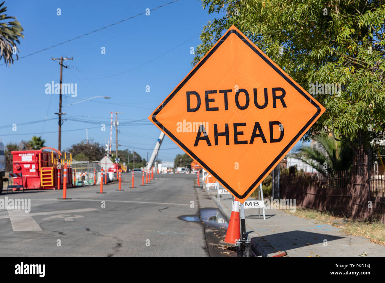 Detour Ahead, Schild; Santa Clara County, Kalifornien, USA Stockfoto