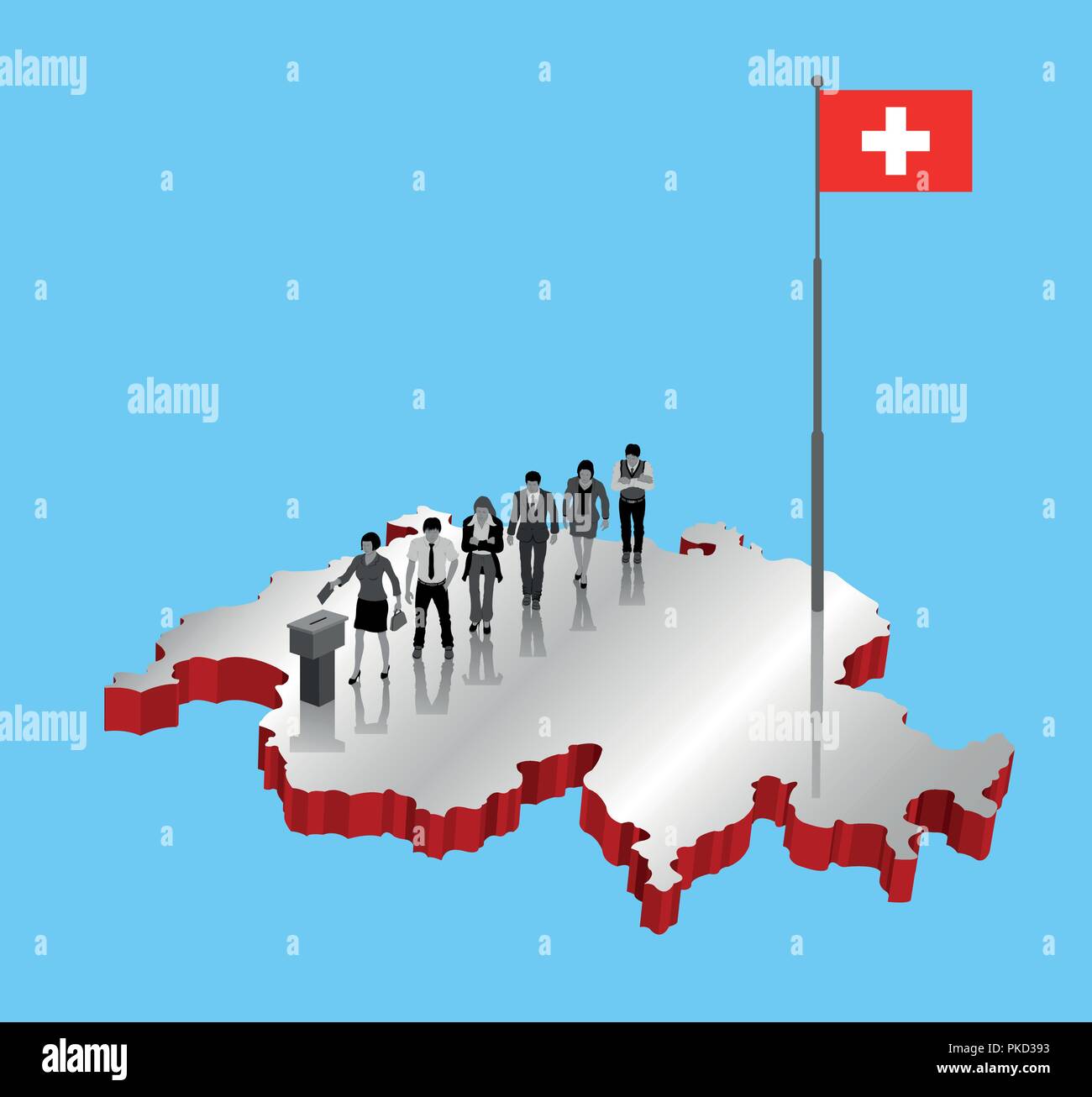 Schweizer Bürger stimmen für die Schweiz Referendum über eine 3D-Karte mit  Fahnenstange. Alle Objekte, Schatten und Hintergrund sind in verschiedenen  Schichten Stock-Vektorgrafik - Alamy