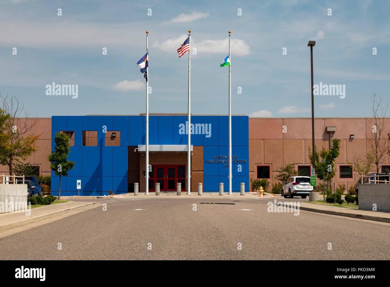 Aurora, Colorado - ein Immigrant Gefangenenlager betrieben durch die privat geführte GEO Gruppe für US-Einwanderungs- und Zollbehörden (ICE). Stockfoto