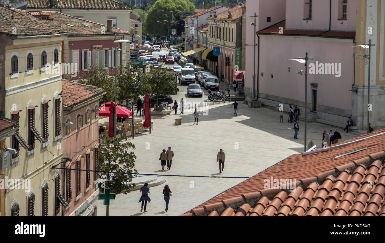 Poreč, Istrien (Istra), Kroatien, April 2018 - Der Platz der Freiheit von oben gesehen Stockfoto