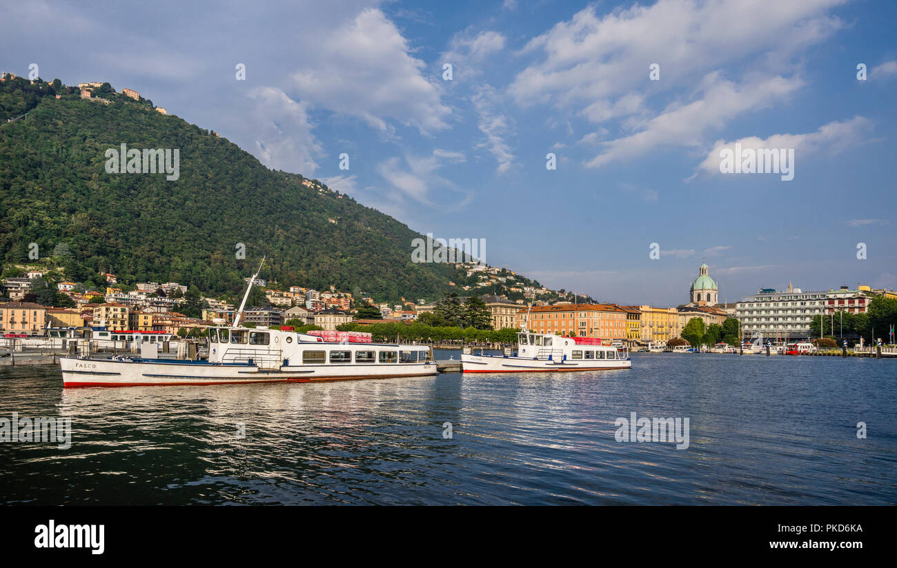 Der See Fähre Motor - Schiffe 'Falco' und Alcione auf Como marina, Comer See, Lombardei, Italien günstig Stockfoto