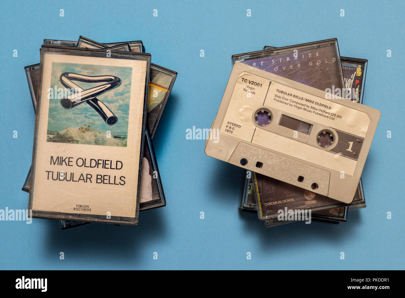 Kompakte audio Kassette von Mike Oldfield, Tubular Bells Album mit Kunst arbeiten. Stockfoto