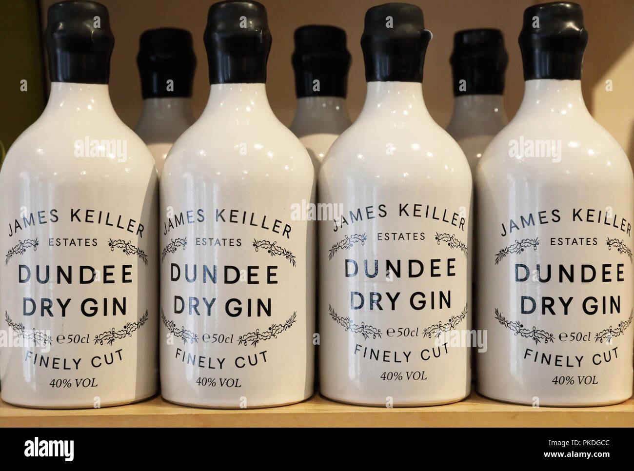 James Keiller konzipierte einen Film estates Dundee Dry Gin zum Verkauf, in Schottland, Großbritannien Stockfoto