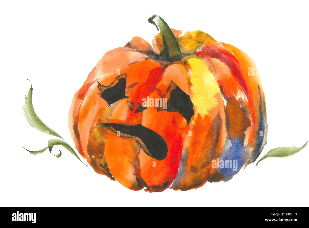 Orange Kürbis. Frohe Kürbis an Halloween. Aquarell Hintergrund. Stockfoto