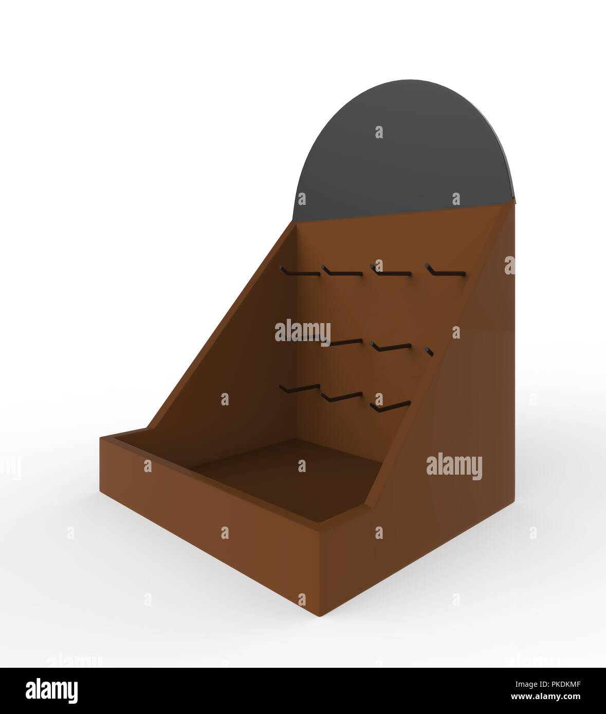 Telefon Zubehör Ständer, retail Display stand mit Haken für Produkt-, Anzeige steht auf weißem Hintergrund. 3D-Darstellung Stockfoto