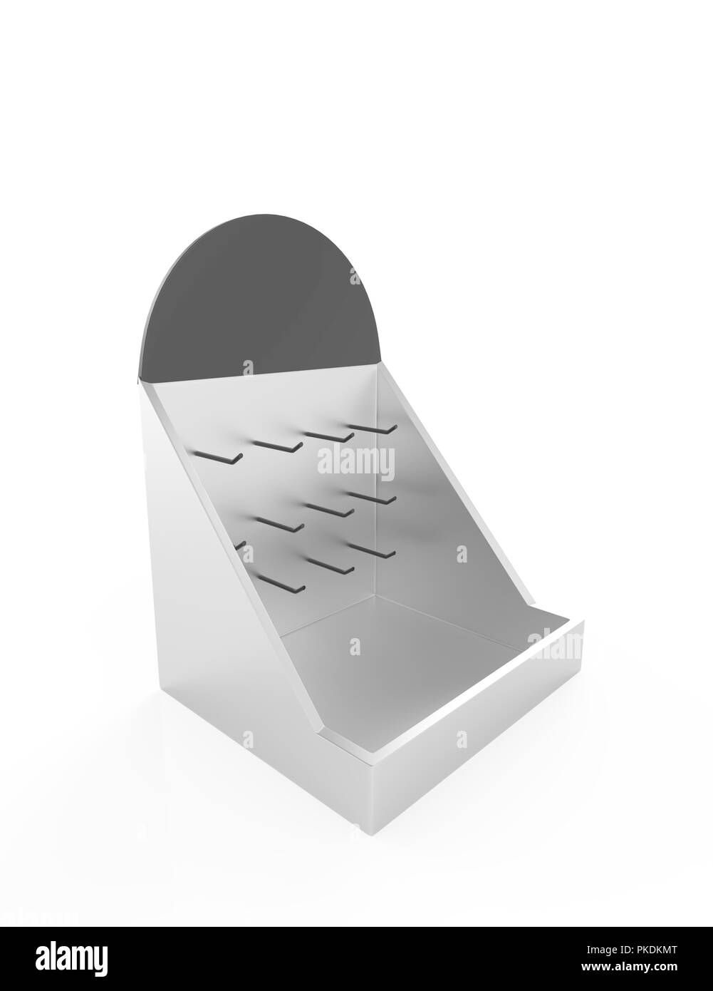 Telefon Zubehör Ständer, retail Display stand mit Haken für Produkt-, Anzeige steht auf weißem Hintergrund. 3D-Darstellung Stockfoto