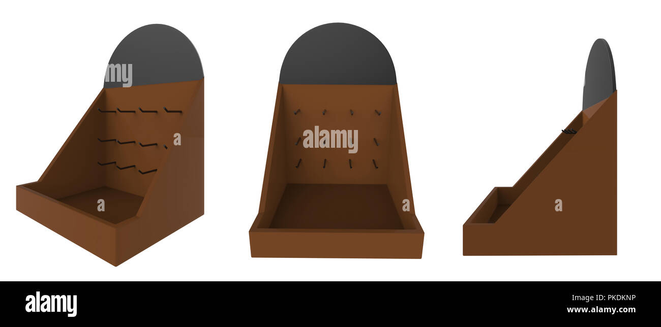 Telefon Zubehör Ständer, retail Display stand mit Haken für Produkt-, Anzeige steht auf weißem Hintergrund. 3D-Darstellung Stockfoto