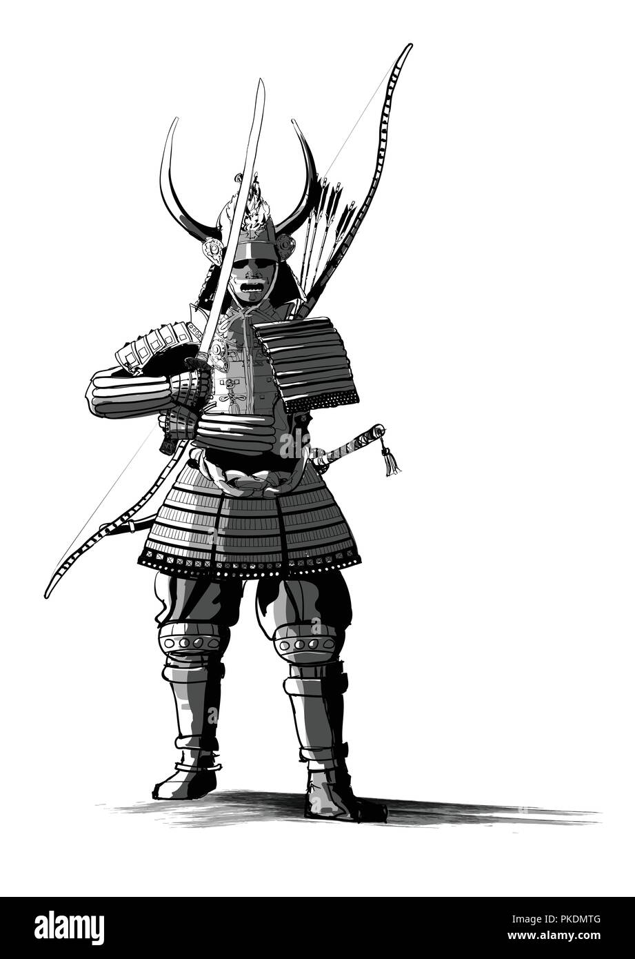 Japanische samourai mit Schwert und Bogen-Vector Illustration  Stock-Vektorgrafik - Alamy