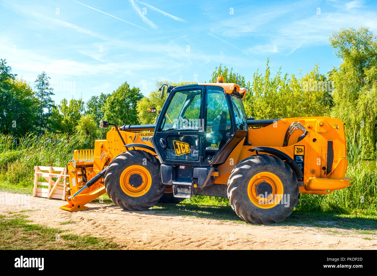 JCB Teleskop Traktor Maschine - Frankreich. Stockfoto