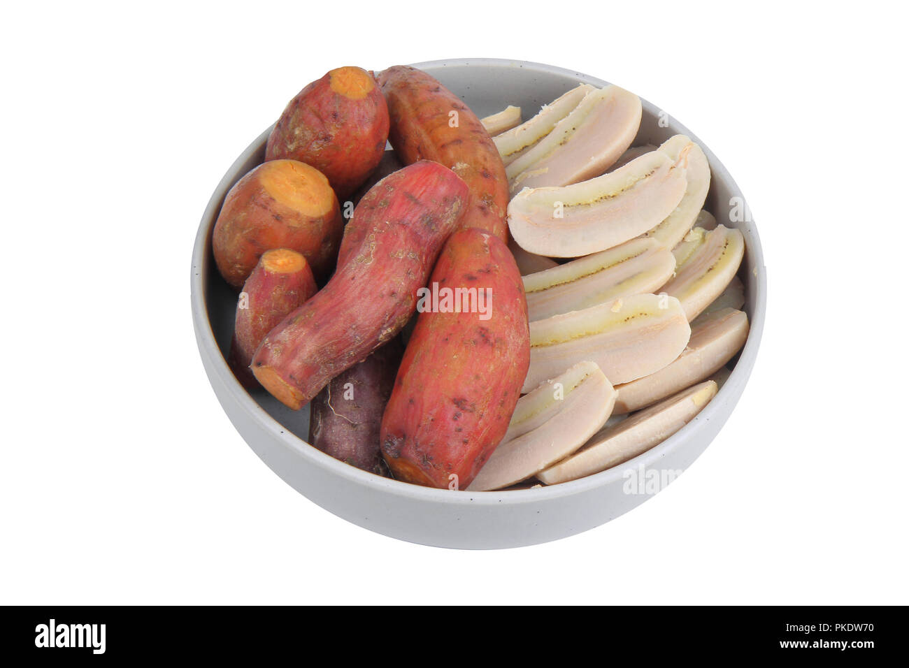 Thailändisches Dessert, Fertig serviert gekochte Kartoffel und kultivierten Banane auf koreanische Art Gericht Stockfoto