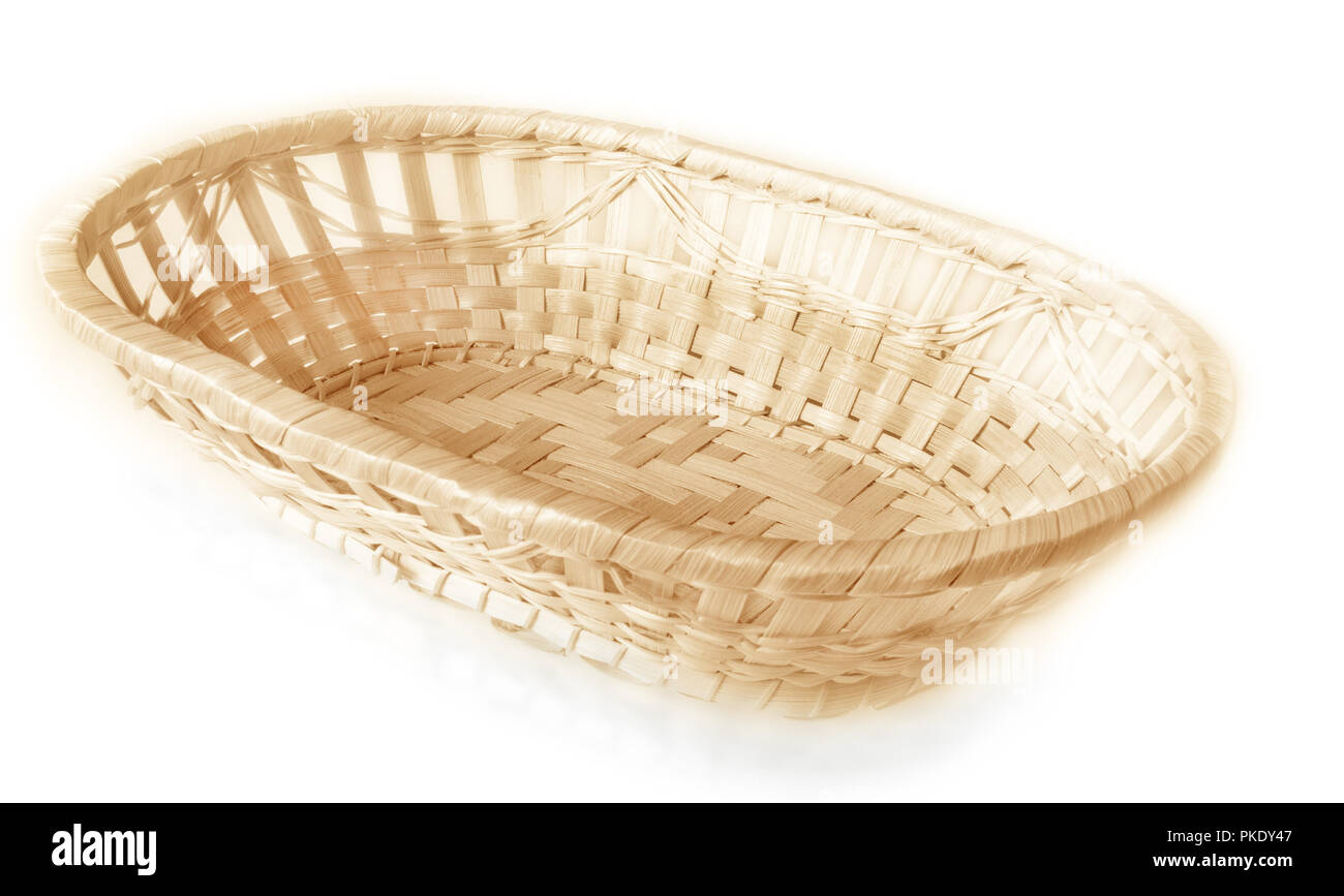 Ländliche Tabelle Warenkorb auf Weiß Stockfoto