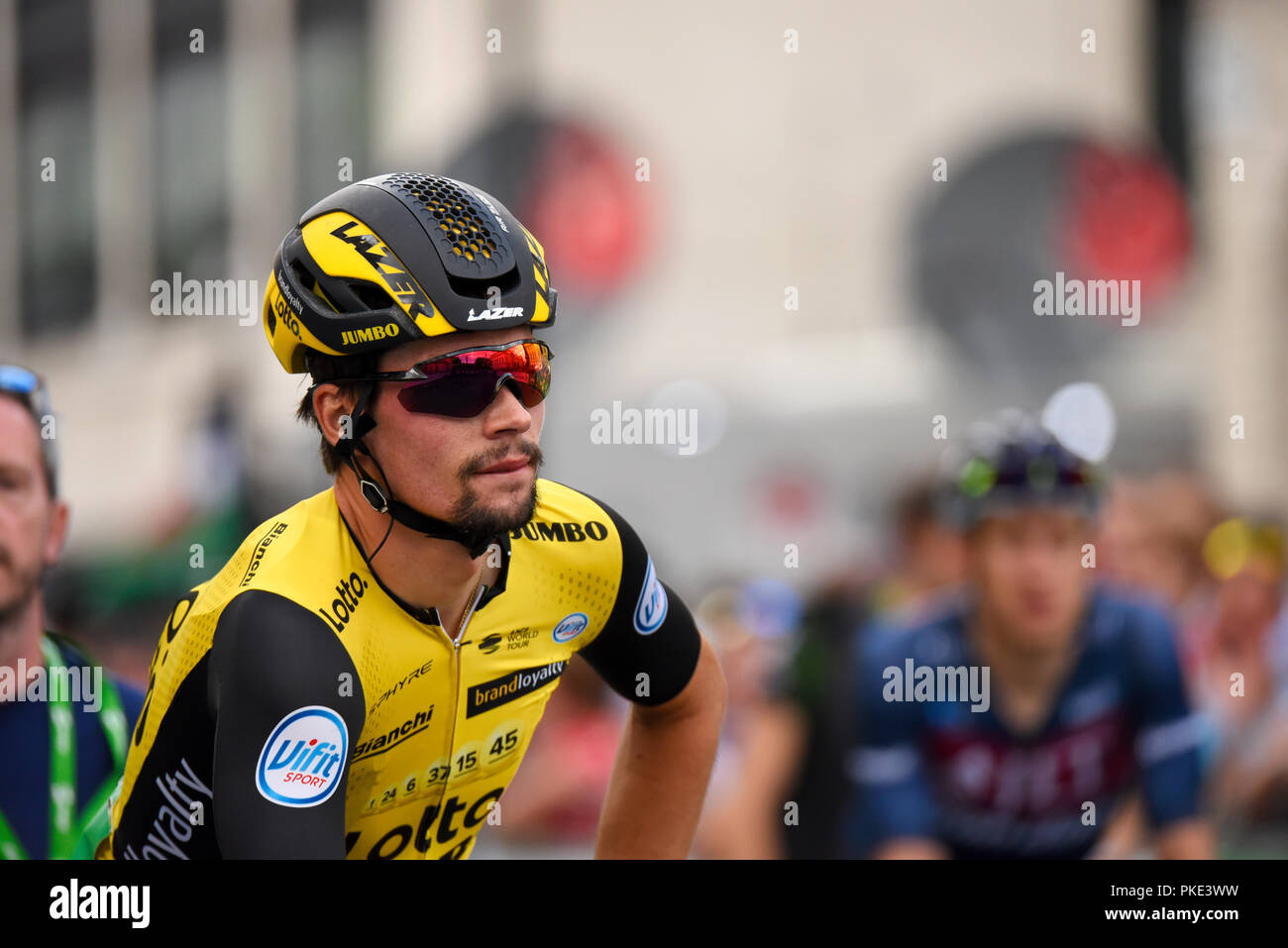 Primoz Roglic vom Team Lotto NL Jumbo beim OVO Energy Tour of Britain Cycle Race, Stage 8, London, UK. Slowenischer Profi-Rennradfahrer Stockfoto