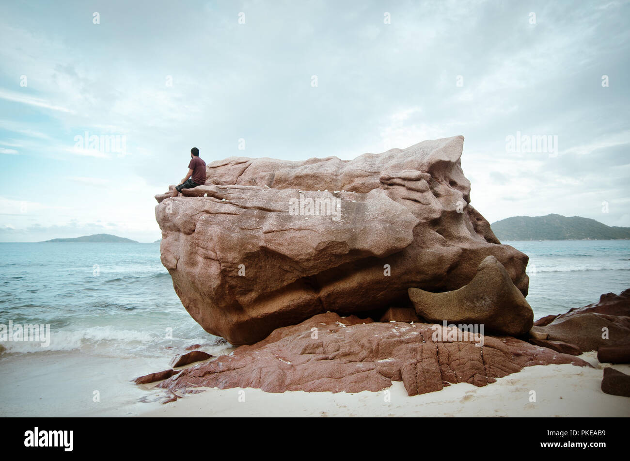 Seychellen Lonely Rock Stockfoto