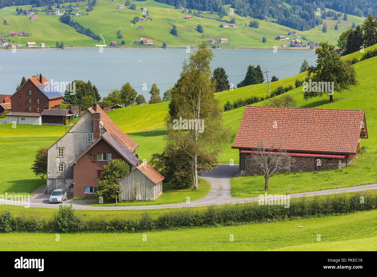 Einsiedeln, Schweiz - 7 September, 2015: landcape in der Nähe von Einsiedeln. Einsiedeln ist eine Gemeinde und Bezirk im Kanton Sc Stockfoto