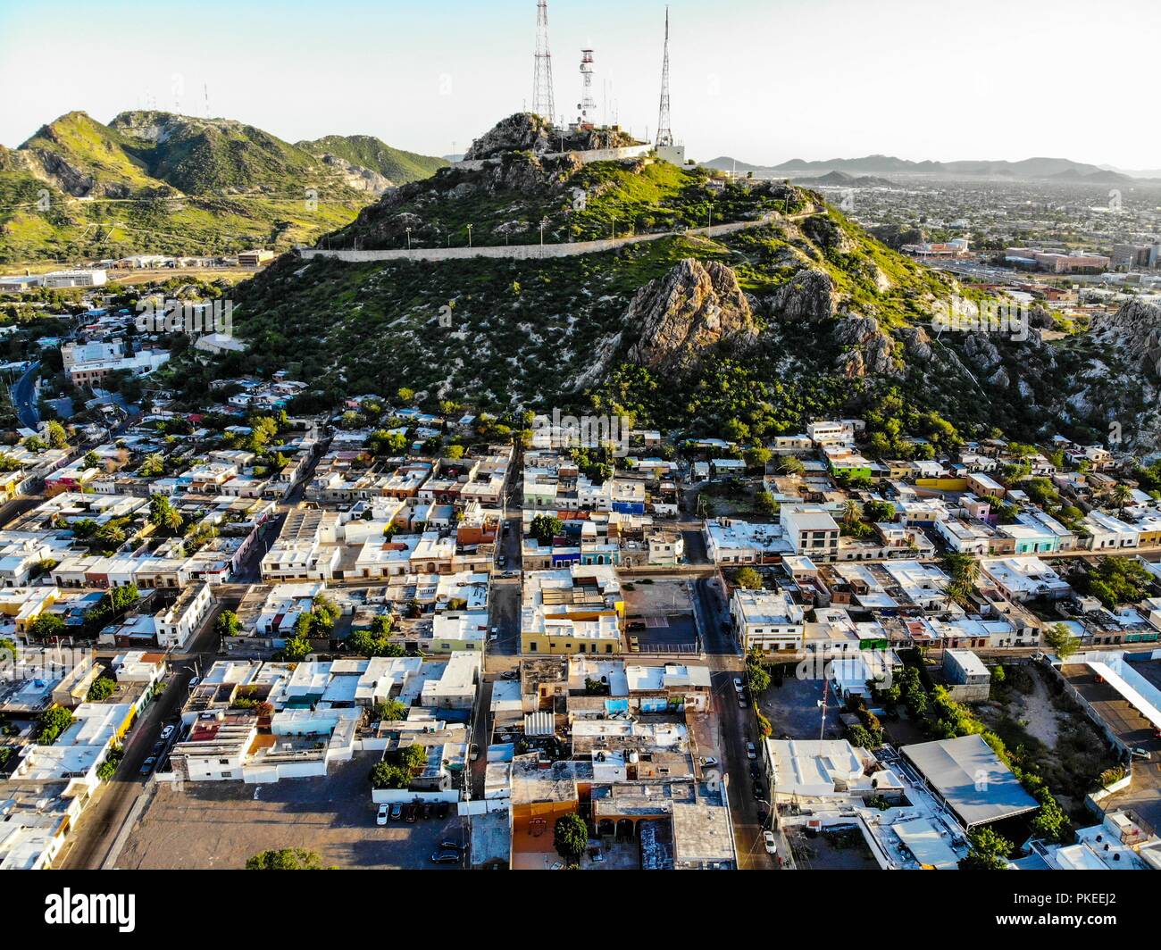 Cerro de la Campana. Colonia Centro. Urbano, Paisaje paisaje de la Ciudad de Hermosillo, Sonora, Mexiko. Städtische Landschaft, Landschaft der Stadt Ihrer Stockfoto