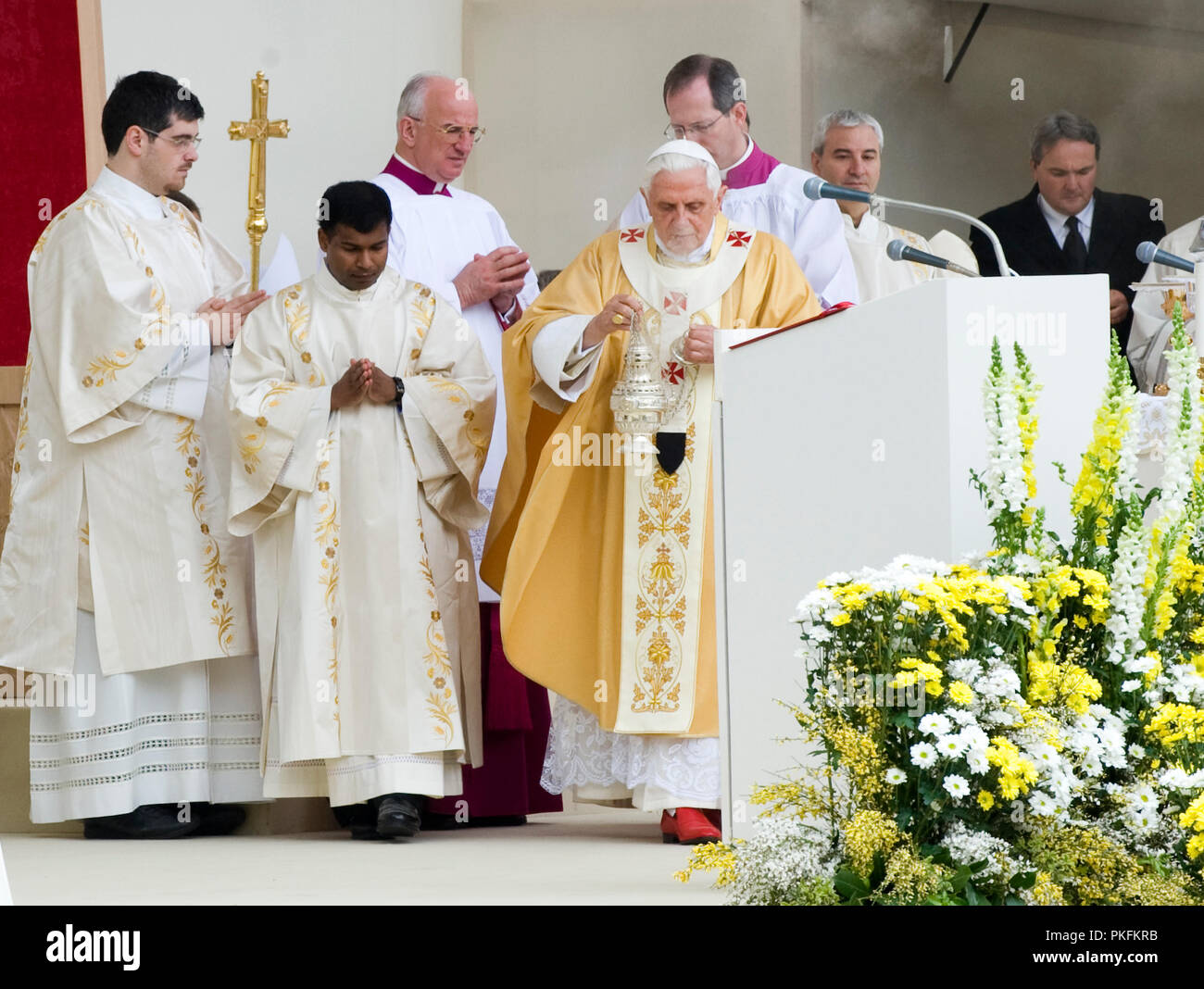 Piemont Turin San Carlo Square Masse von Papst Benedikt XVI. Stockfoto