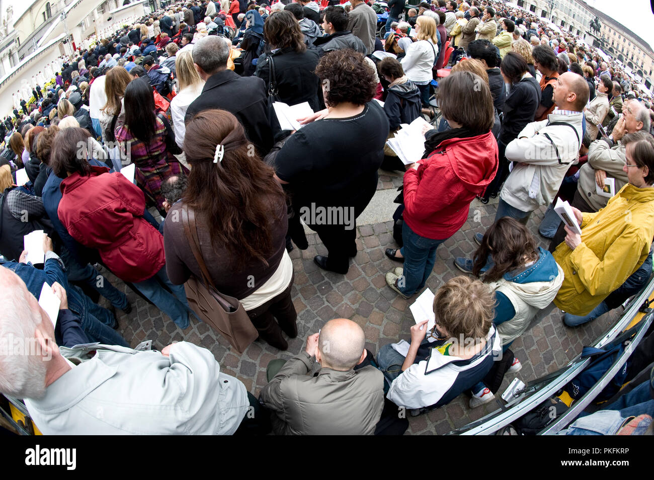 Piemont Turin San Carlo Square Masse von Papst Benedikt XVI. Stockfoto