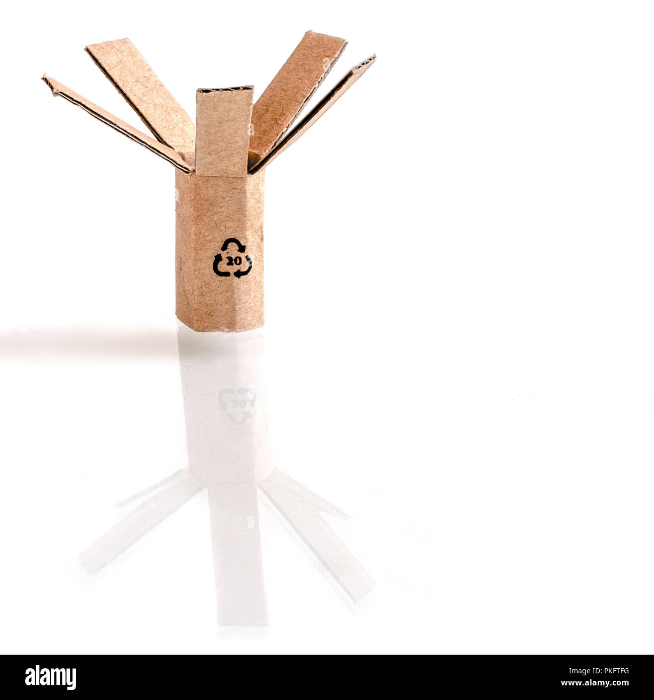 Recycling Symbol auf einem Carboard wie ein Baum geformt Stockfoto