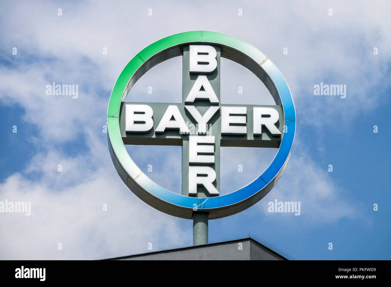 Bayer logo, deutscher Chemie- und Pharmakonzern Stockfoto
