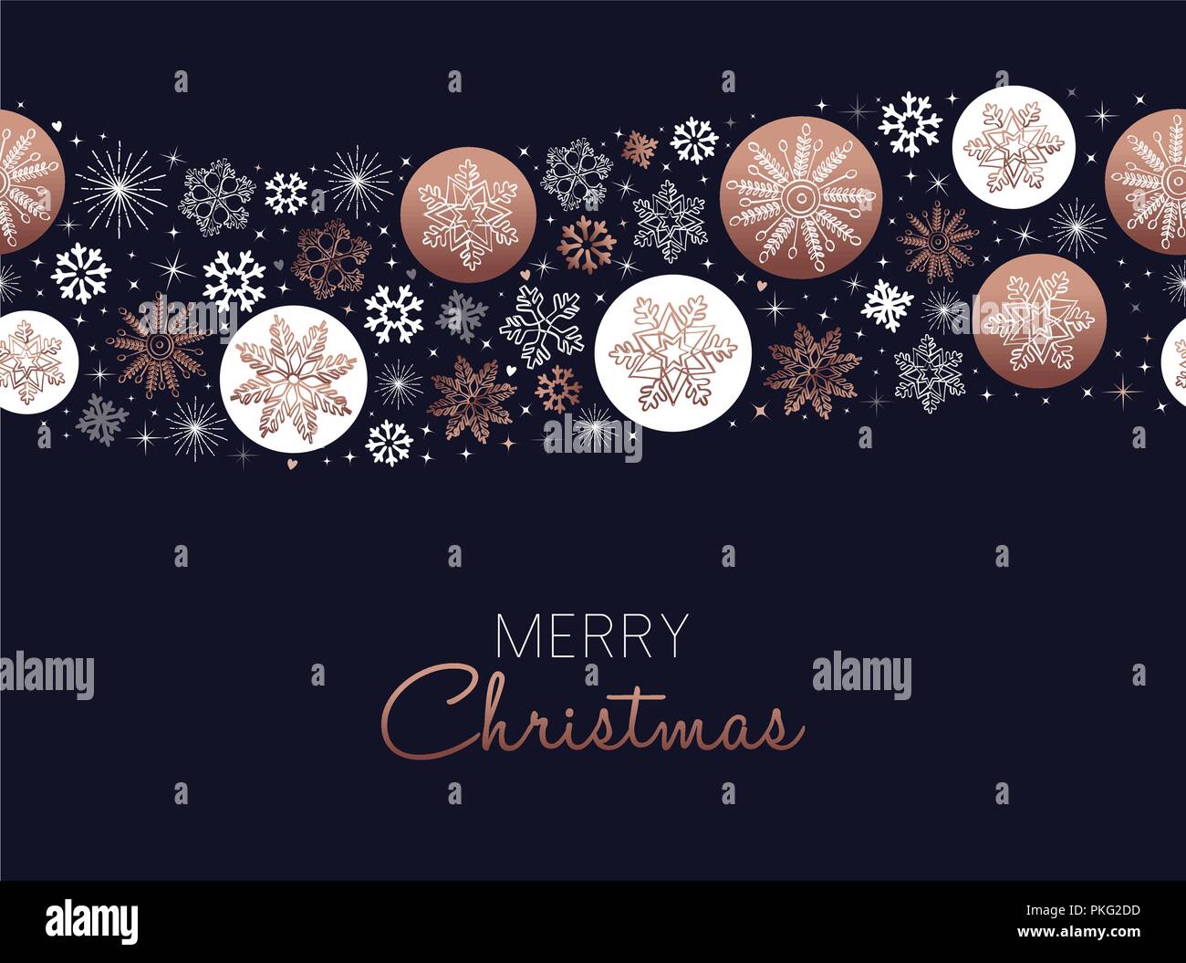 Frohe Weihnachten Grußkarte Design mit Kupfer Schneeflocke nahtlose Muster Hintergrund für die Weihnachtszeit. EPS 10 Vektor. Stock Vektor