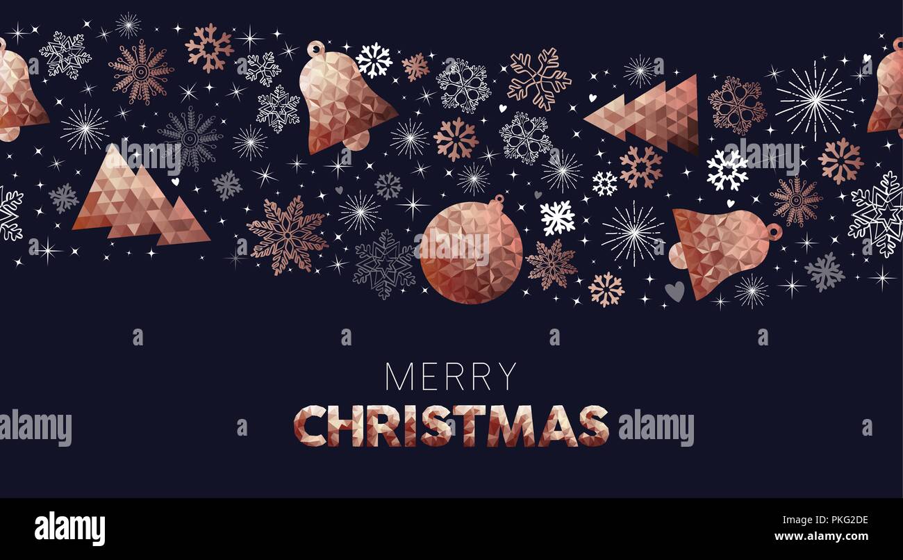 Frohe Weihnachten Grußkarte Design mit Kupfer Dekoration und von Hand gezeichneten Elemente als nahtlose Muster Hintergrund. EPS 10 Vektor. Stock Vektor