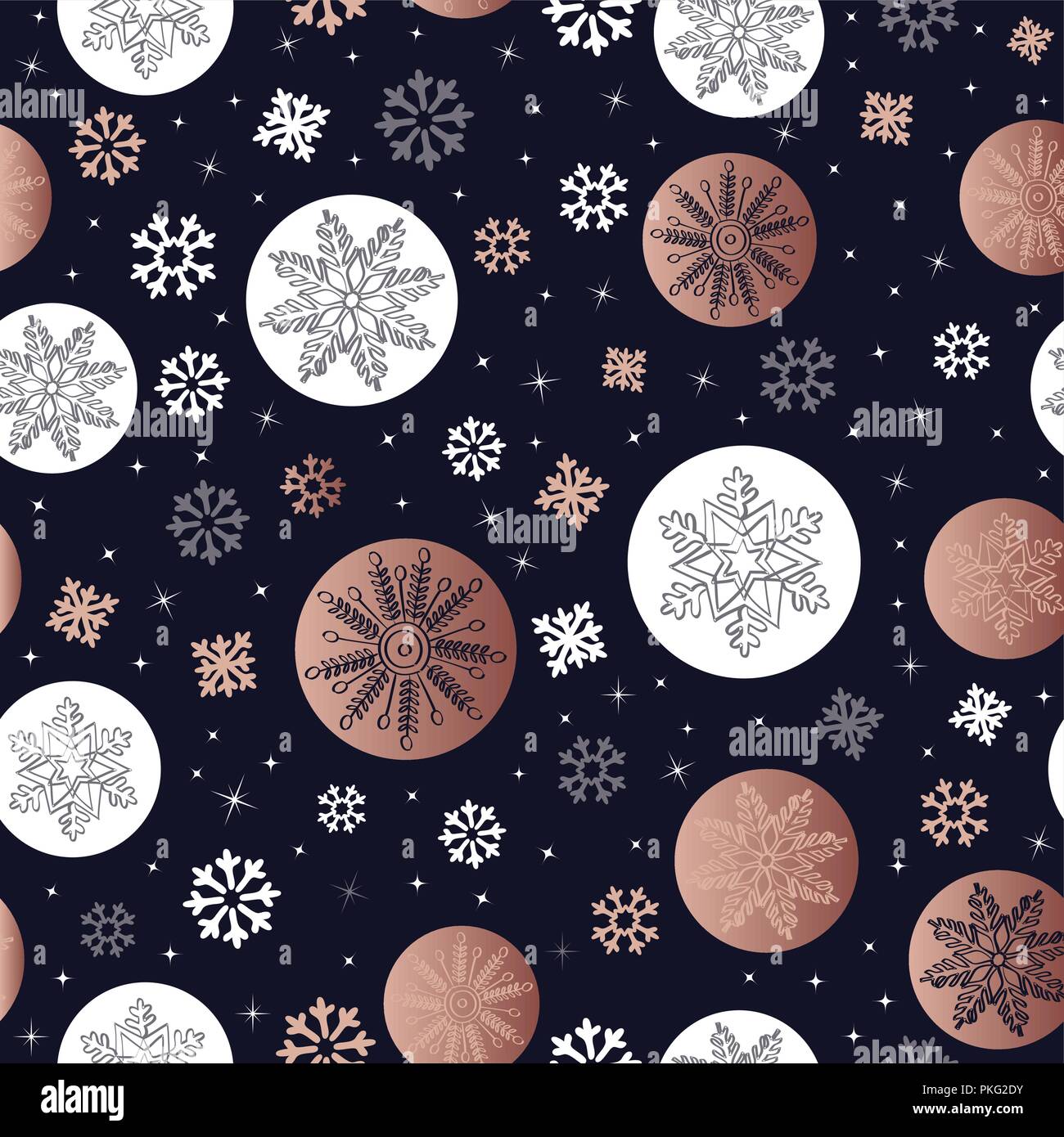 Kupfer Weihnachten nahtlose Muster mit Hand gezeichnet Schnee Dekoration für Weihnachten Hintergrund. EPS 10 Vektor. Stock Vektor