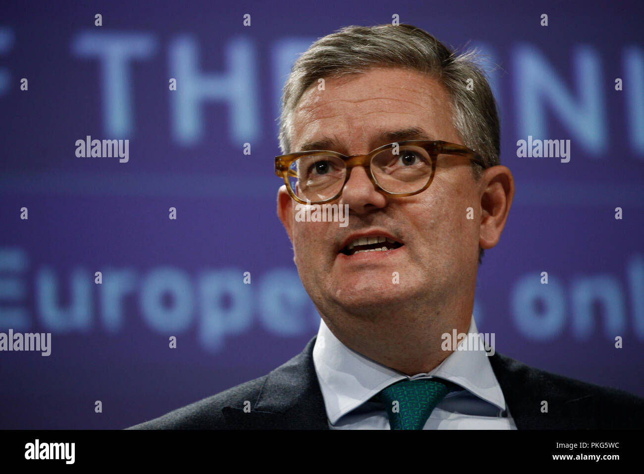 Brüssel, Belgien. 13. September 2018. Der EU-Kommissar Julian König hält eine Pressekonferenz für die Bekämpfung des Terrorismus online und offline. Alexandros Michailidis/Alamy leben Nachrichten Stockfoto