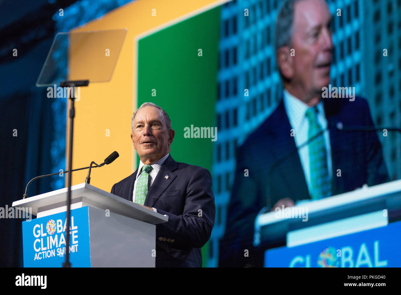 San Francisco, CA, USA, 13. September 2018. Michael Bloomberg spricht an der Global Climate Action Summit in San Francisco, CA on Sept. 13, 2018 Credit: Chris Konstantin/Alamy leben Nachrichten Stockfoto