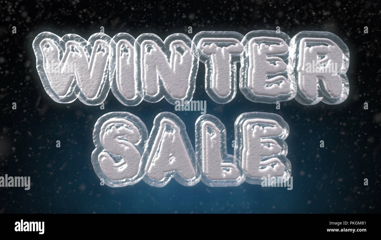 Winter Verkauf 3D-Text gefrorenem Eis Text Effekt mit Schnee Stockfoto