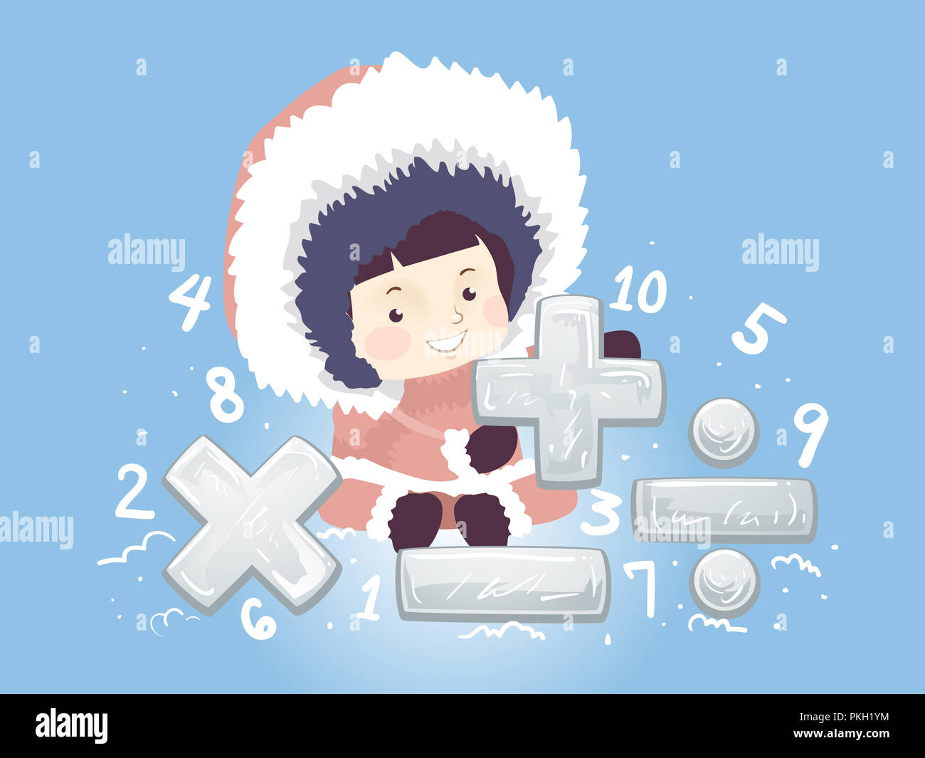 Abbildung: ein Kind Mädchen, dass Mathematische Symbole von Plus, Minus ...