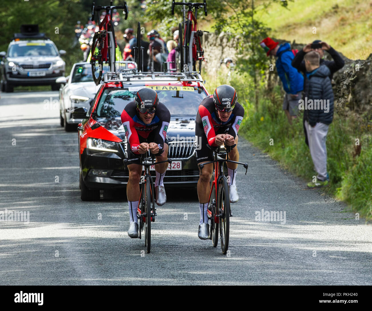 OVO Tour of Britain 2018, Männer-Radrennen, Etappe 5 Team Time Trial, Cockermouth nach Whinlatter, Lake District National Park, Cumbria, England, Großbritannien. Stockfoto
