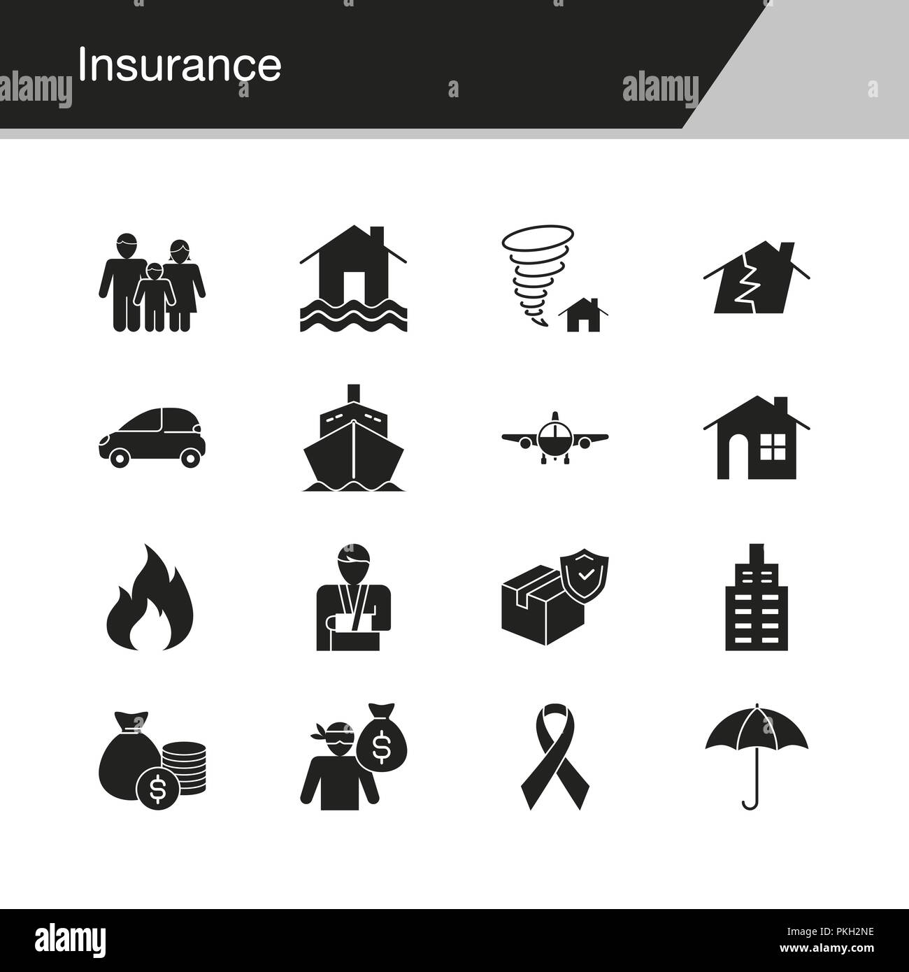 Versicherung Symbole. Design für die Präsentation, Grafik Design, Mobile, Web Design, Infografiken. Vector Illustration. Stock Vektor